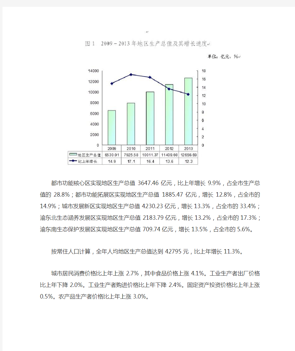 2013年重庆市国民经济和社会发展统计公报