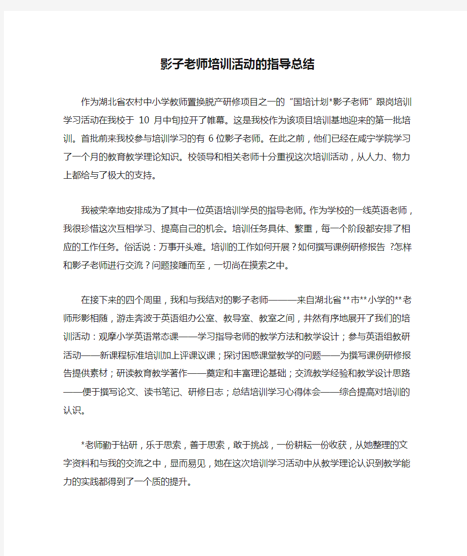 影子老师培训活动的指导总结