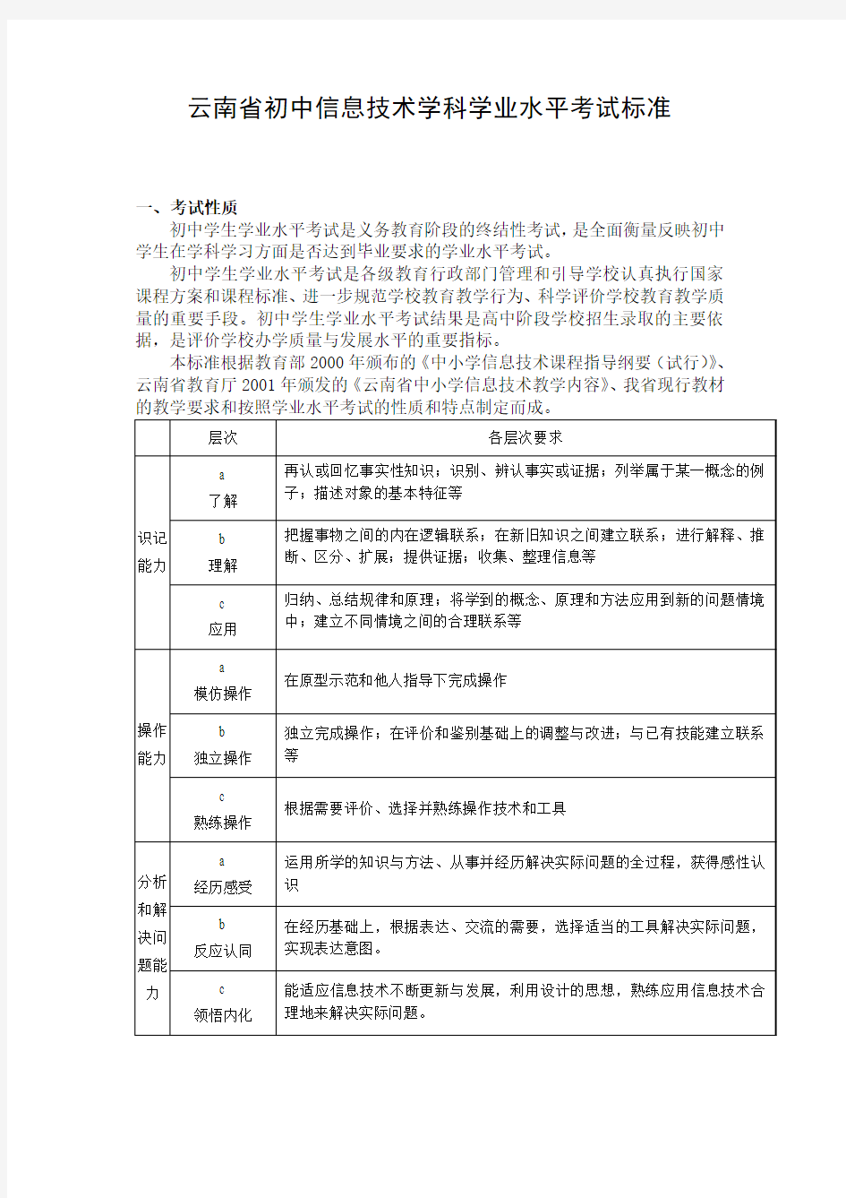 《云南省初中信息技术学科学业水平考试标准》