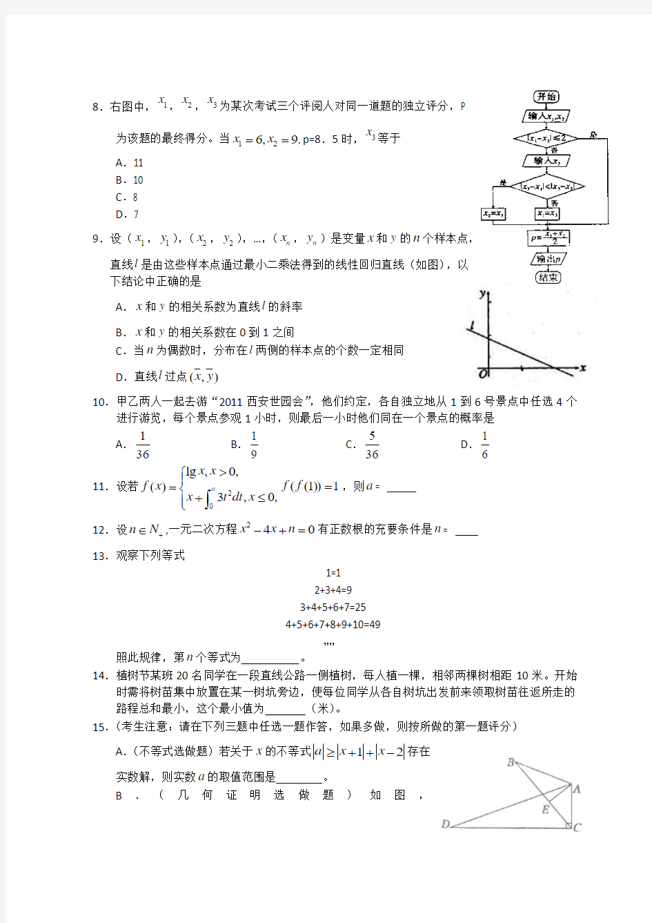 2011年陕西省高考理科数学试题