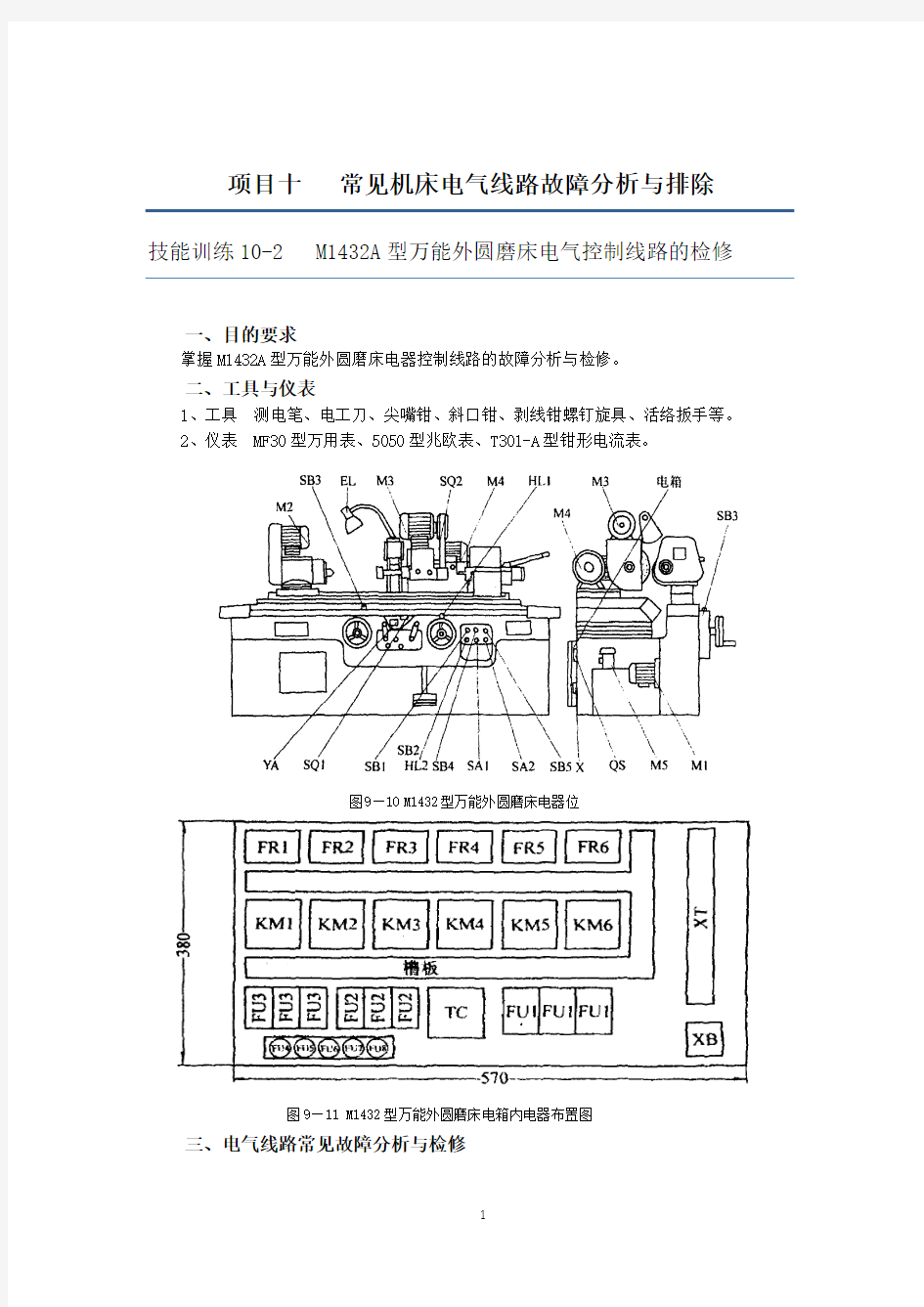 10.2项目十 常见机床电气线路故障分析与排除 任务二 M1432A万能外圆磨床电气控制线路