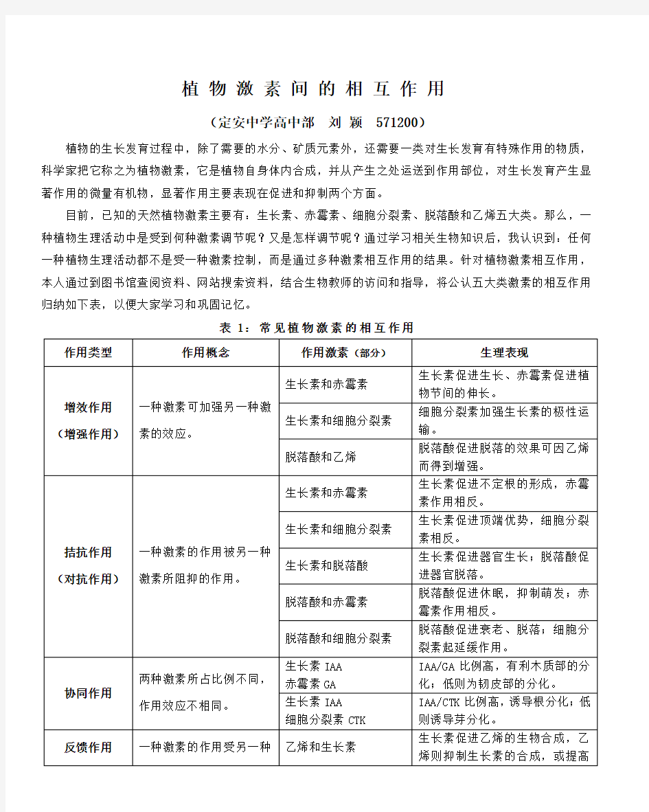 植物激素间的相互作用