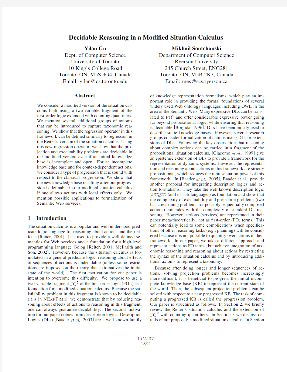 M. Decidable reasoning in a modified situation calculus