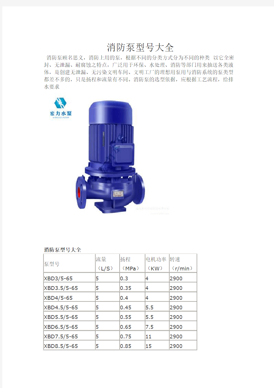 消防泵型号大全