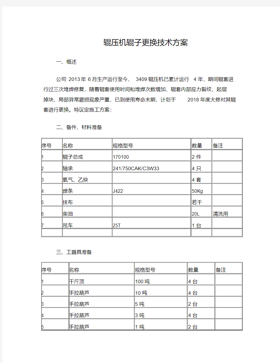 辊压机辊子更换技术方案