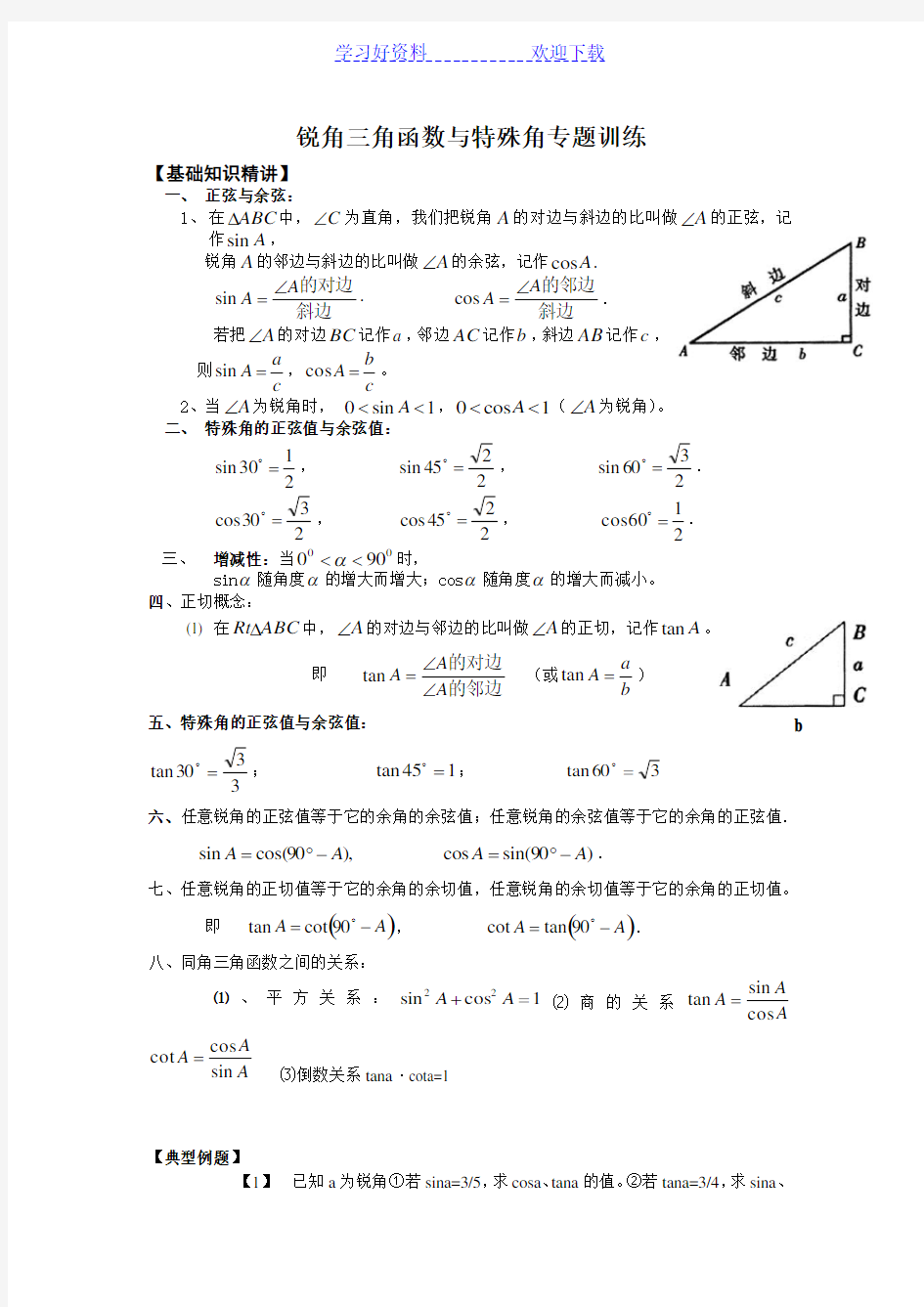 锐角三角函数专题训练