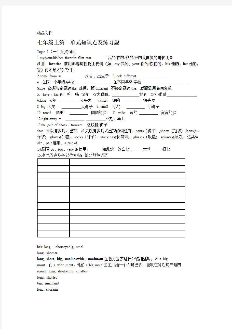 最新仁爱版英语七年级知识点及练习