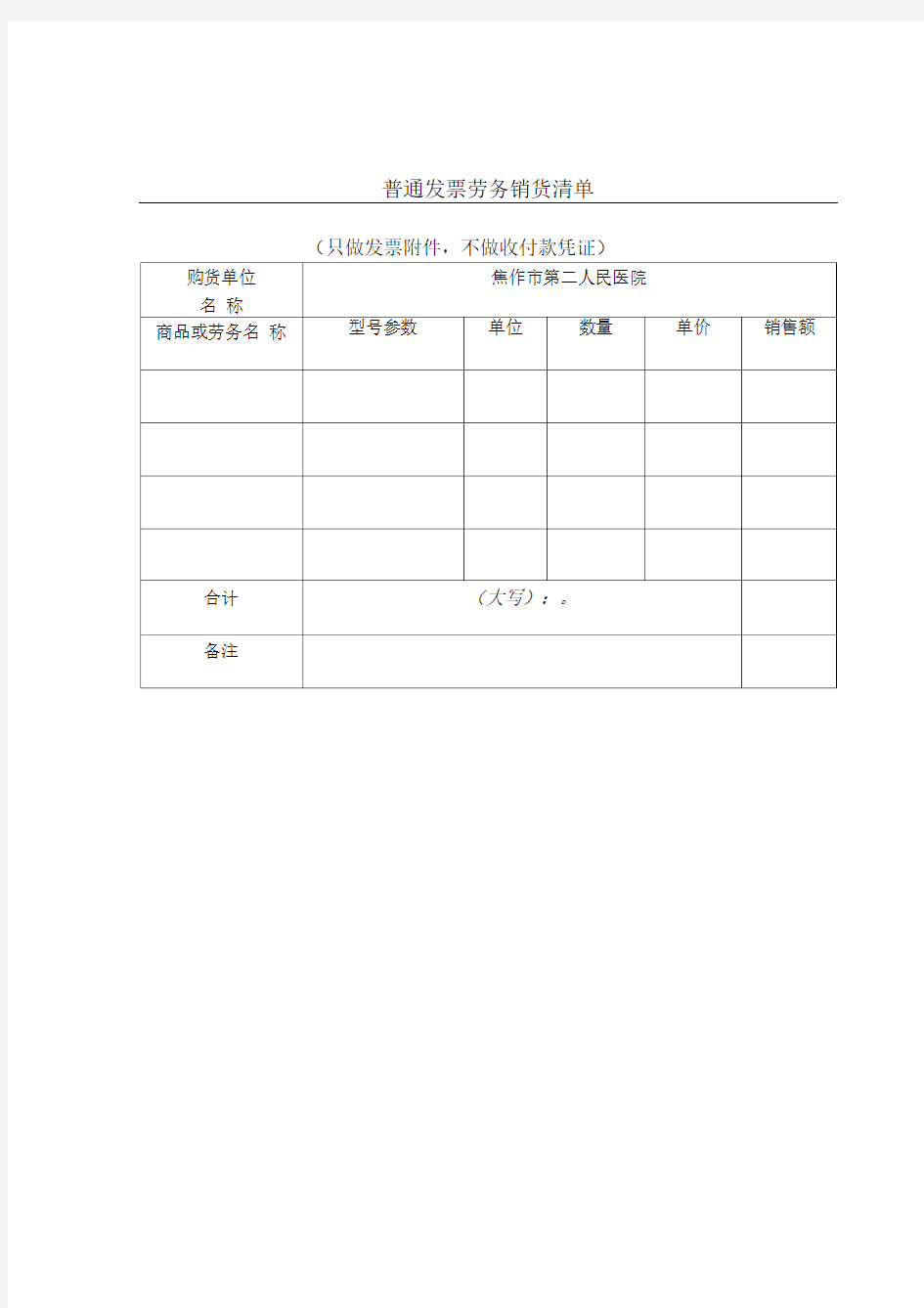 普通发票劳务销货清单222