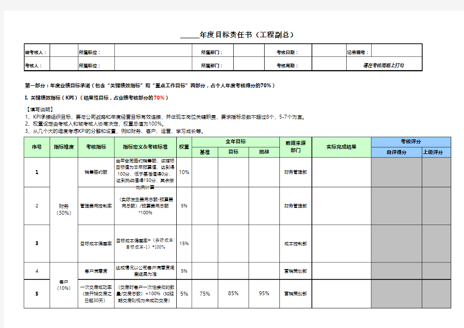 工程副总年度目标责任书