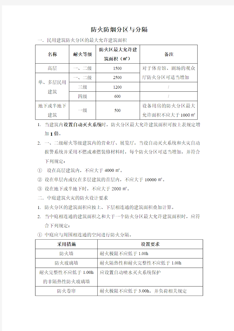 防火防烟分区与分隔