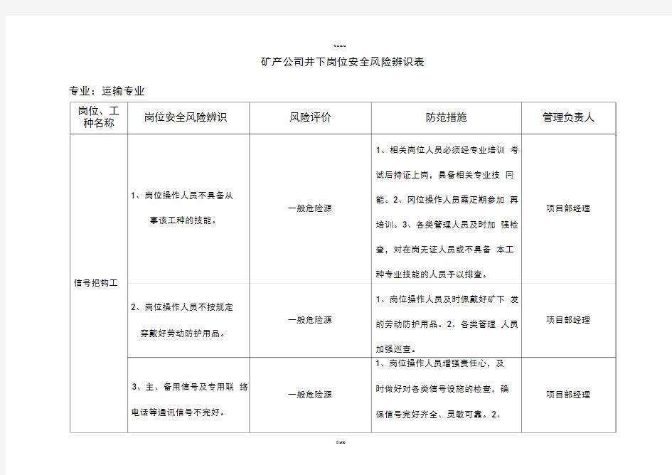 运输专业安全风险辨识