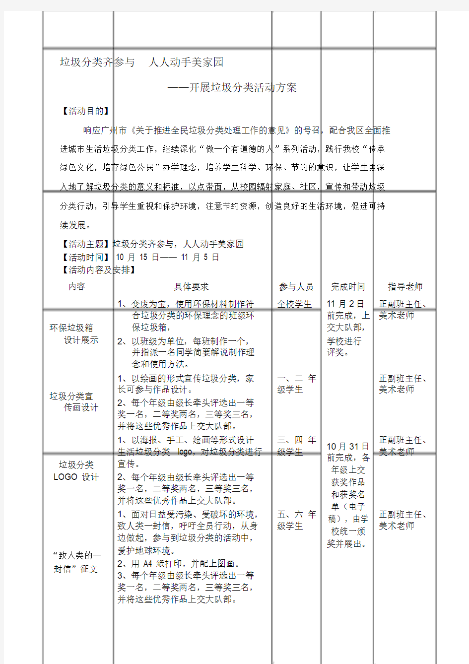 开展垃圾分类活动方案