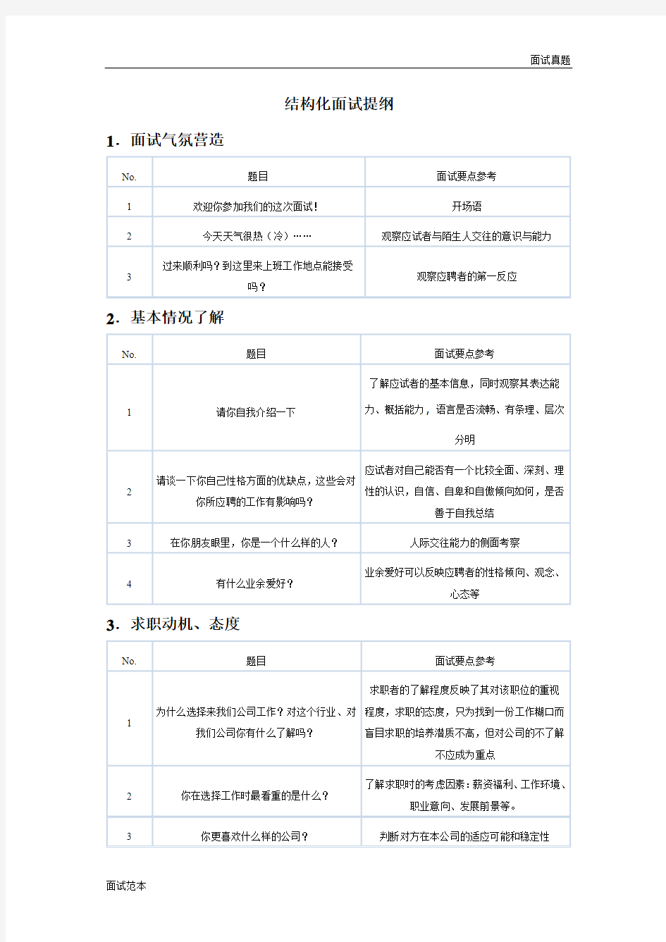 面试真题及答案结构化面试提纲(14个维度选拔考查)