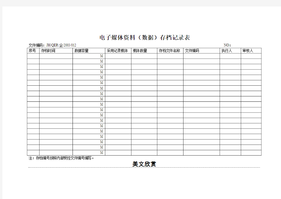 电子媒体资料(数据)存档记录表