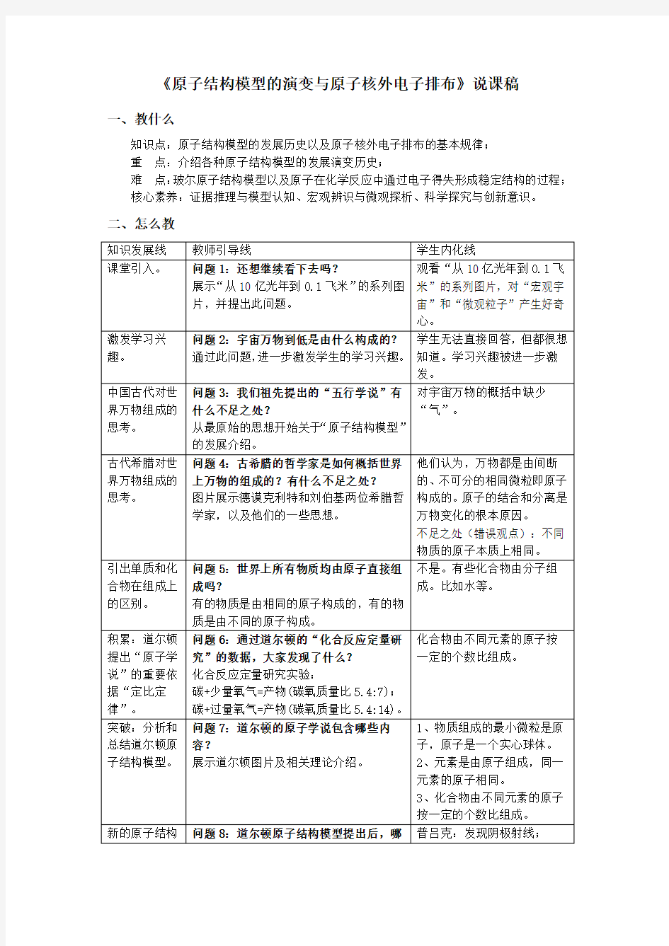 原子结构模型的演变说课稿