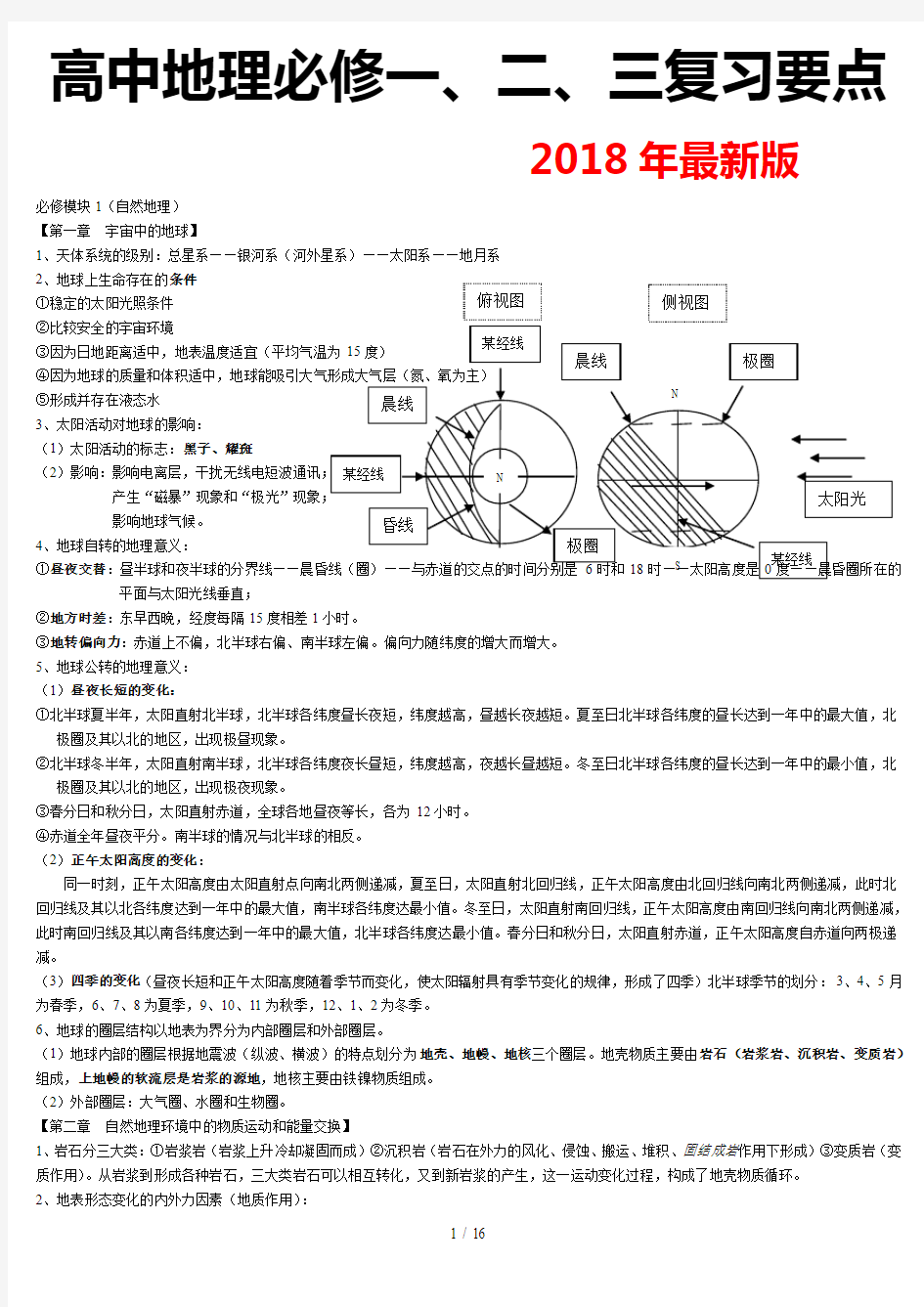 2018年最新版高中地理会考知识点总结全