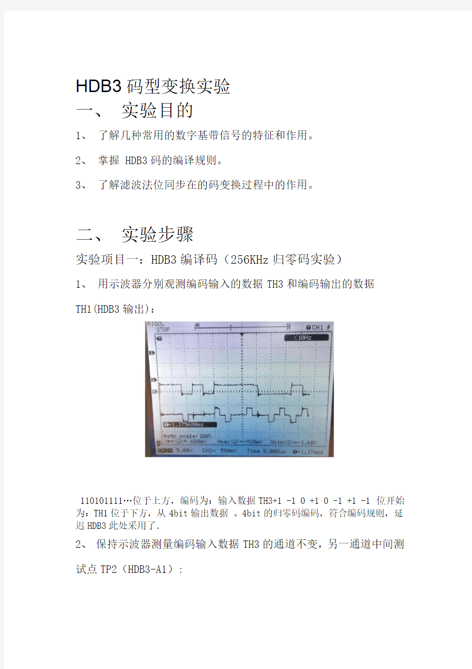 HDB3码型变换实验