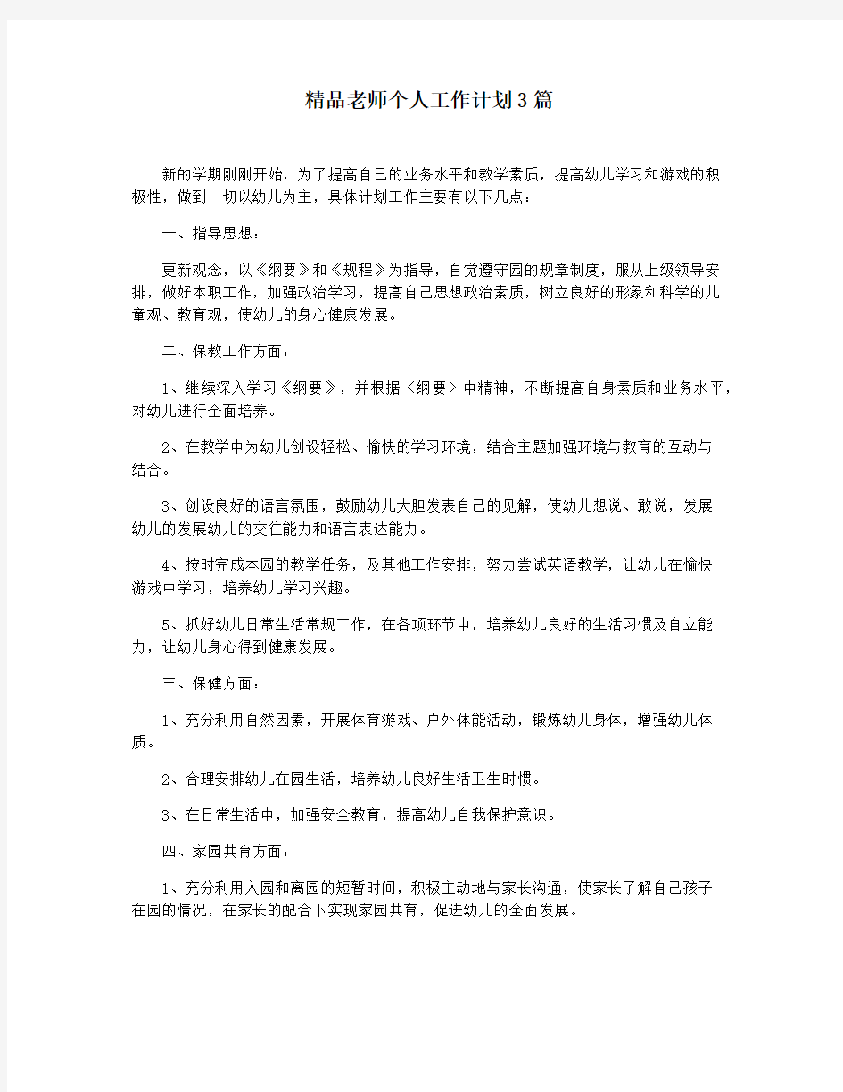 精品老师个人工作计划3篇