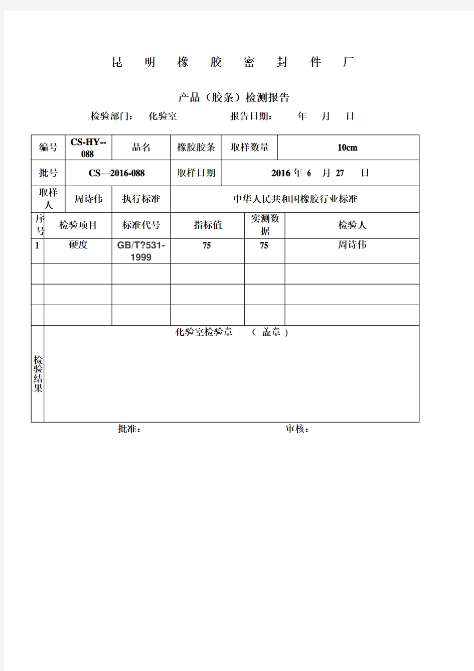 产品质量检测报告样板