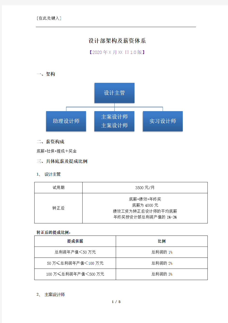 XX装饰公司设计部架构及薪资体系