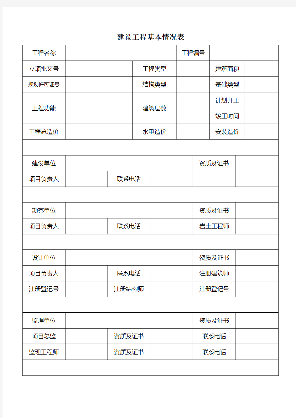 建设工程基本情况表