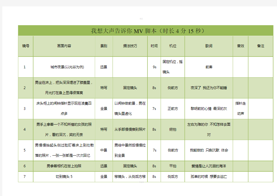 MV分镜头脚本