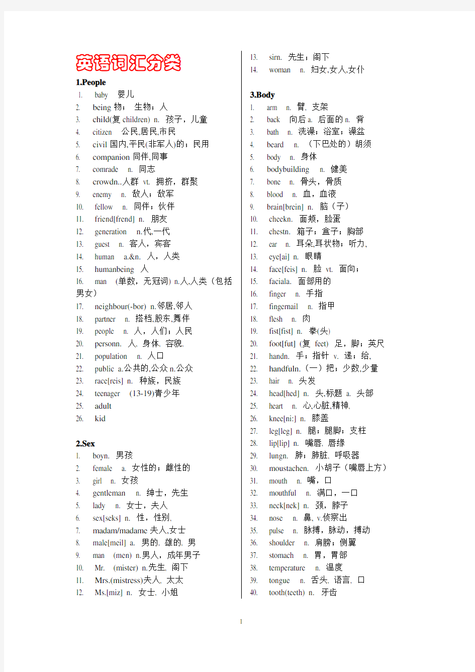(完整版)高考英语分类词汇表