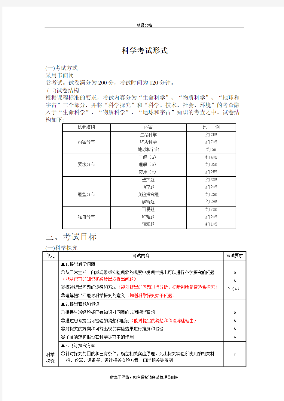 浙教版科学中考知识点考纲大全复习进程