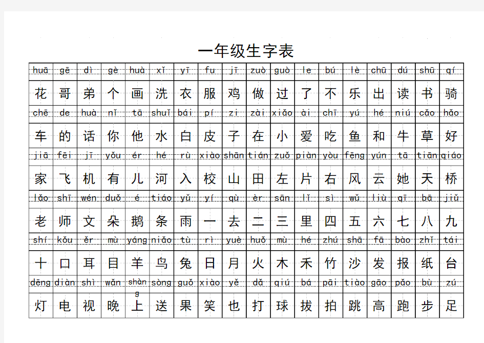 一年级生字表(带拼音)