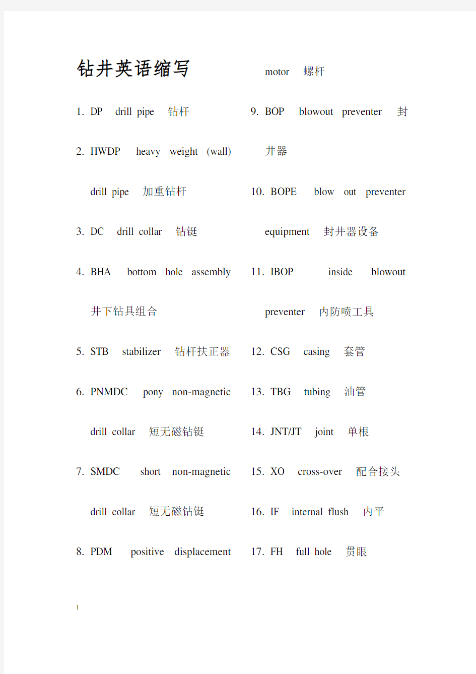 常用钻井英语缩写