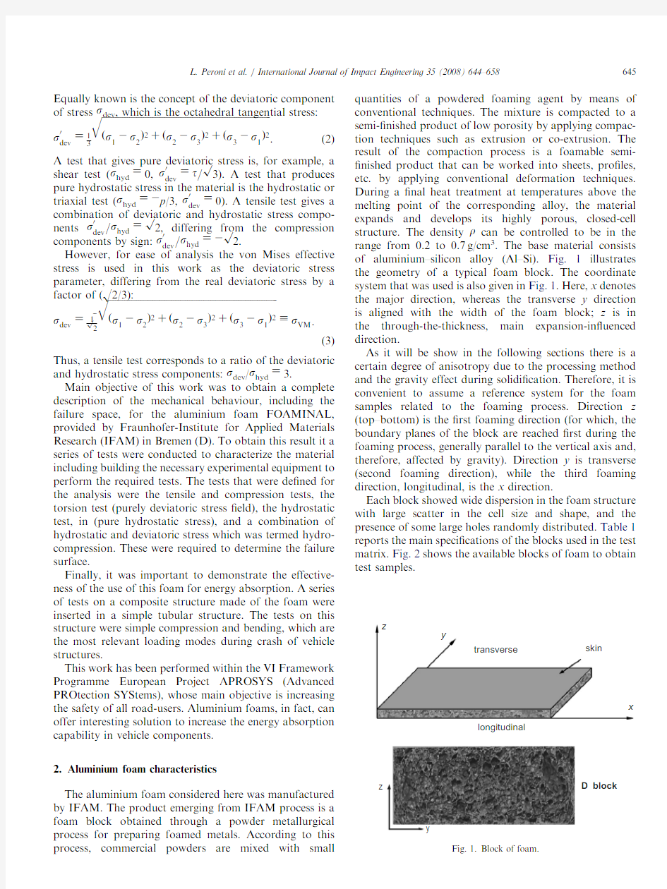 The mechanical behaviour of aluminium foam structures in different loading conditions
