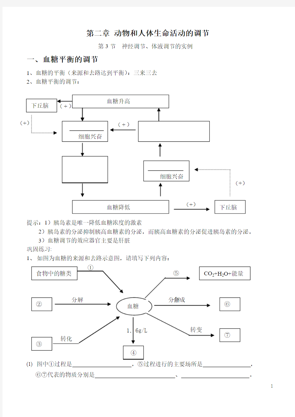 血糖、水盐、体温平衡的调节