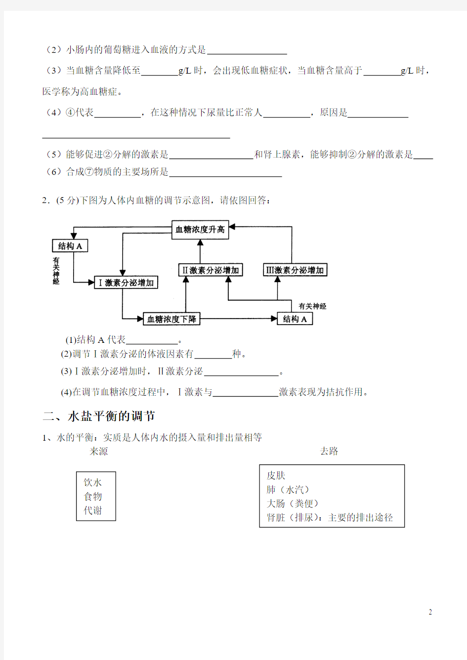 血糖、水盐、体温平衡的调节