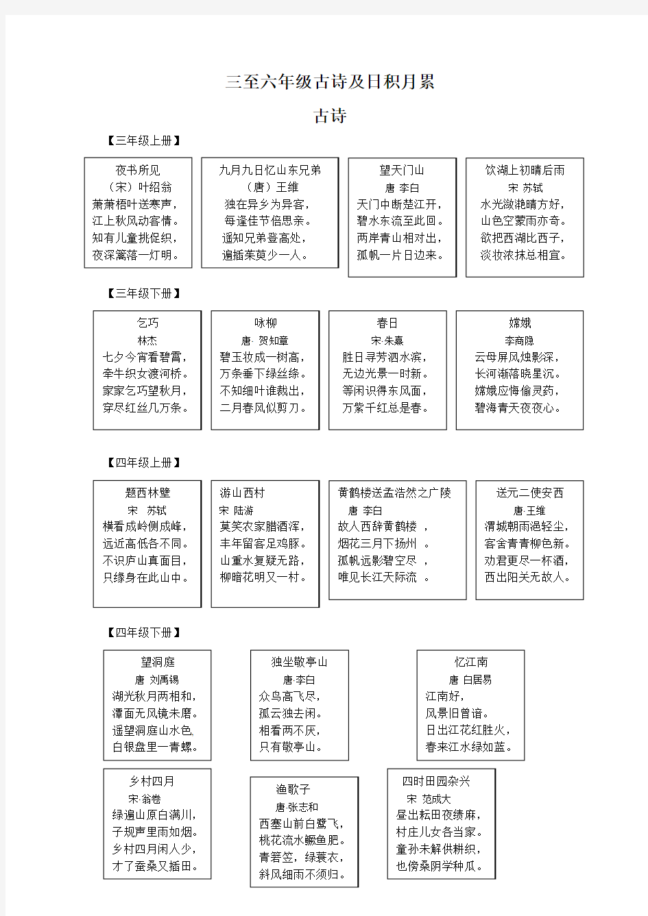 人教版三至六年级古诗及日积月累