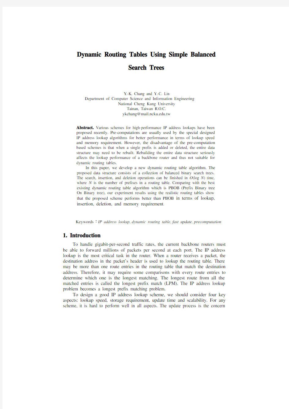 Dynamic Routing Tables Using Simple Balanced Search Trees