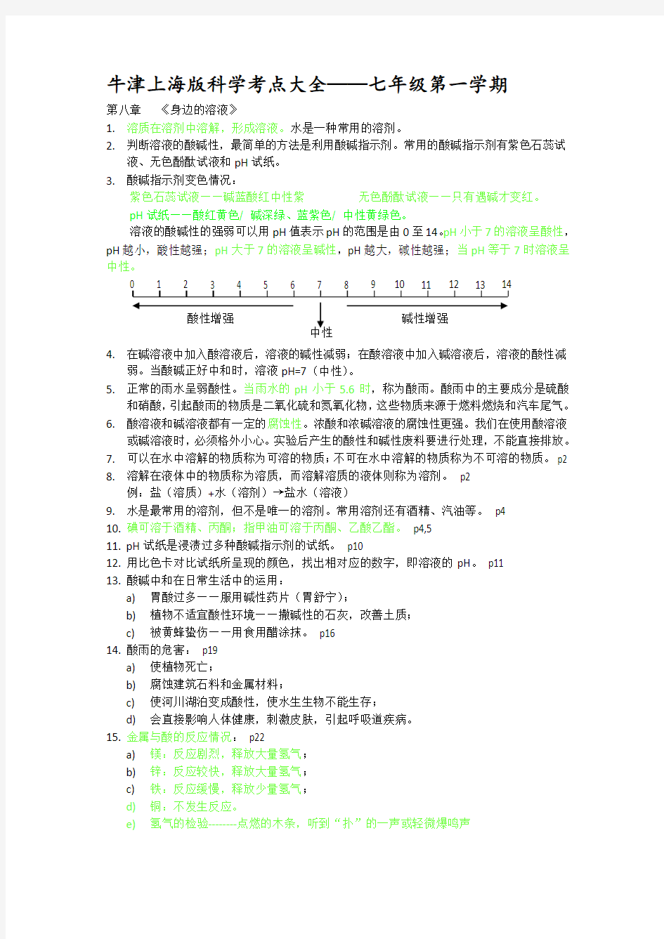 牛津上海版科学考点大全——七年级第一学期(划过重点)