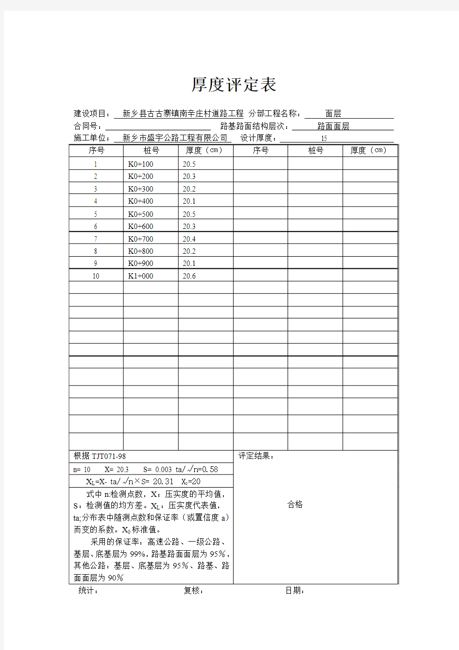 压实度评定表