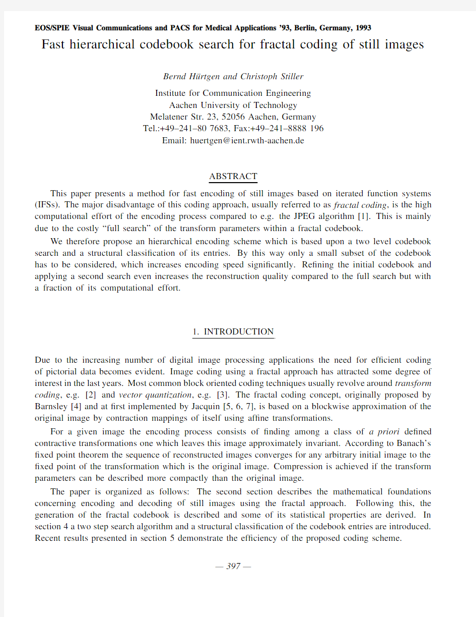 Fast hierarchical codebook search for fractal coding of still images