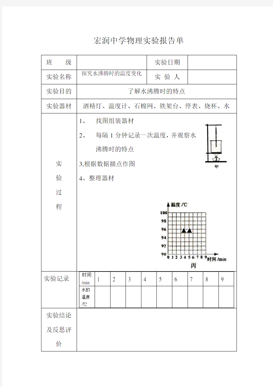 探究水沸腾时的温度变化规律实验报告单