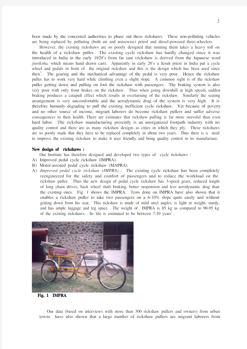 Electric and improved cycle rickshaw as a sustainable transport system for India
