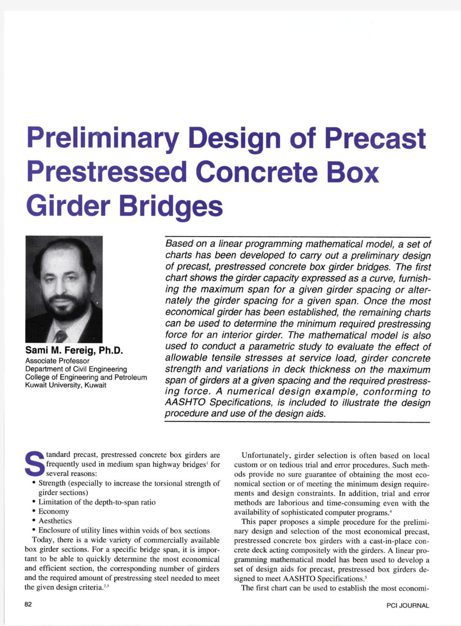 Preliminary design of precast prestressed concrete box girder bridges