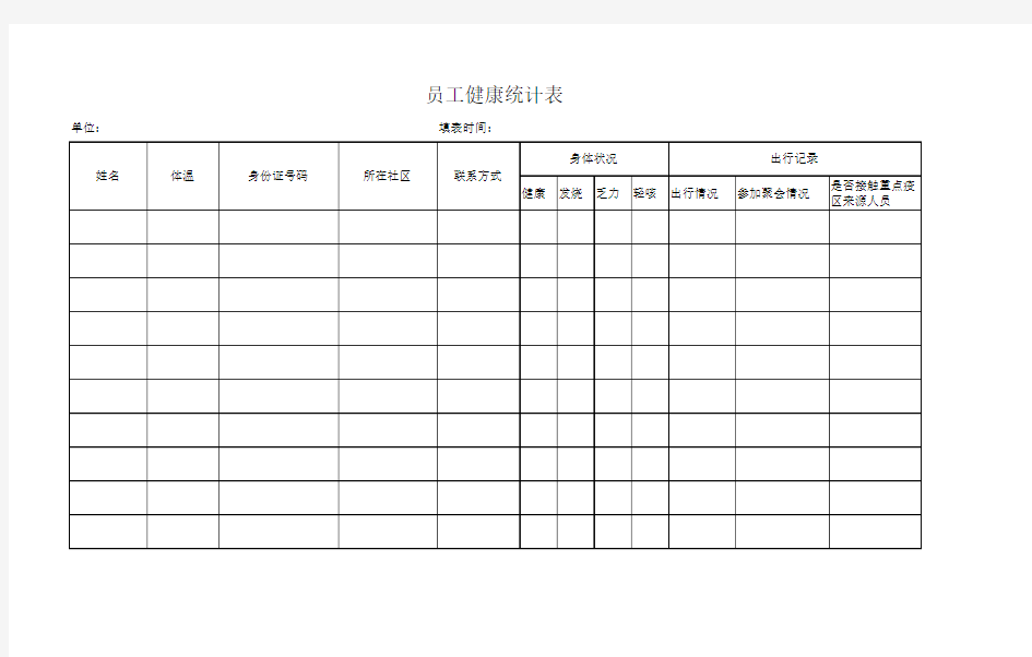 员工健康统计表