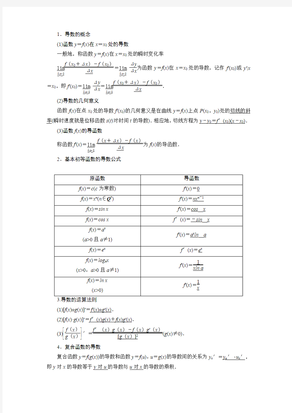 高中数学导数公式-高中数学求导公式