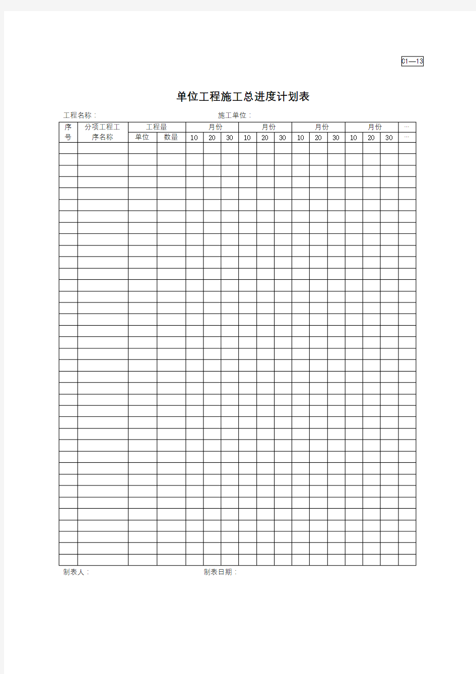 单位工程施工总进度计划表