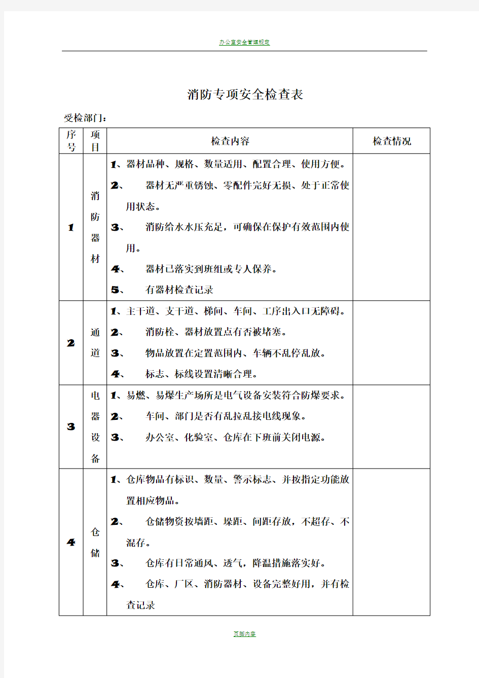 公司消防专项安全检查表