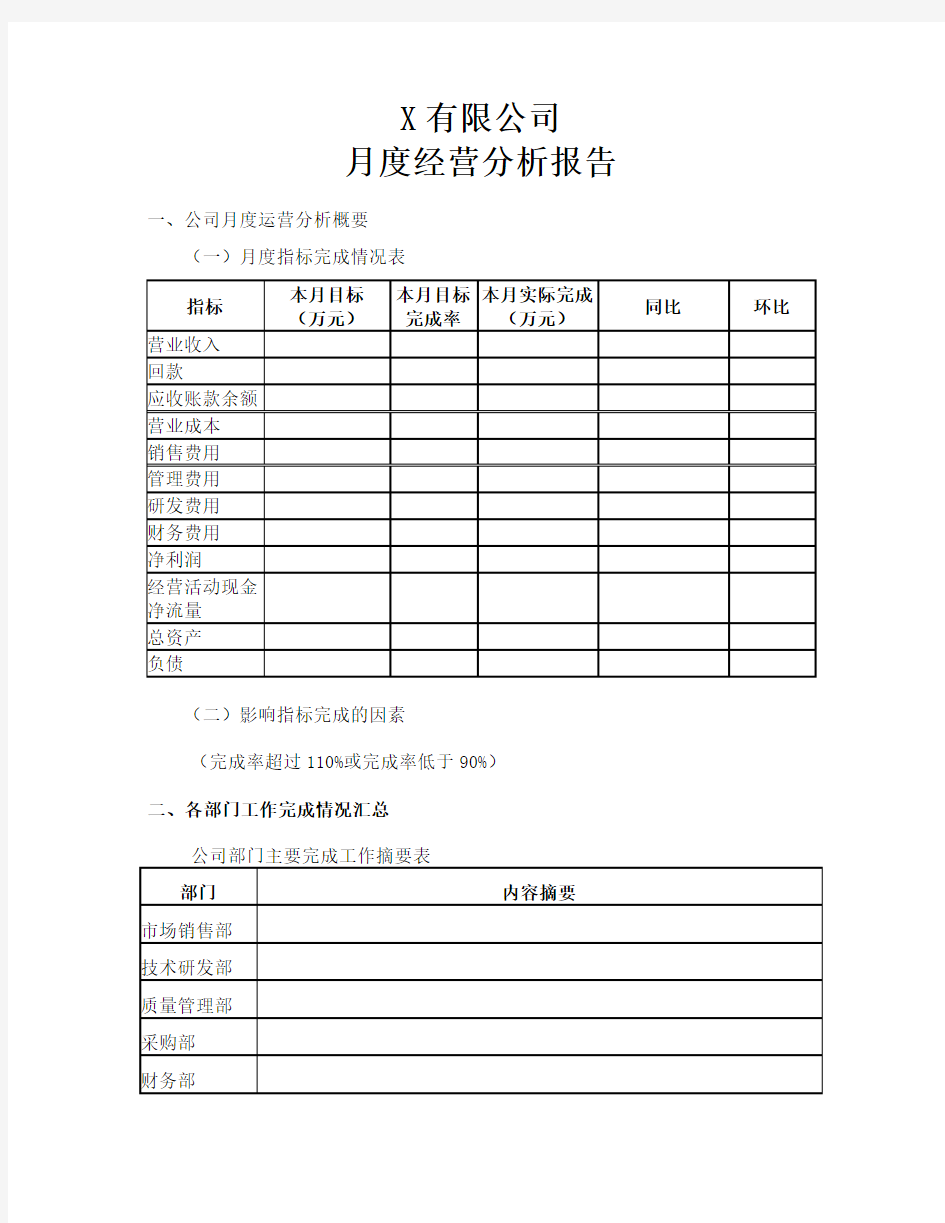 月度经营分析报告