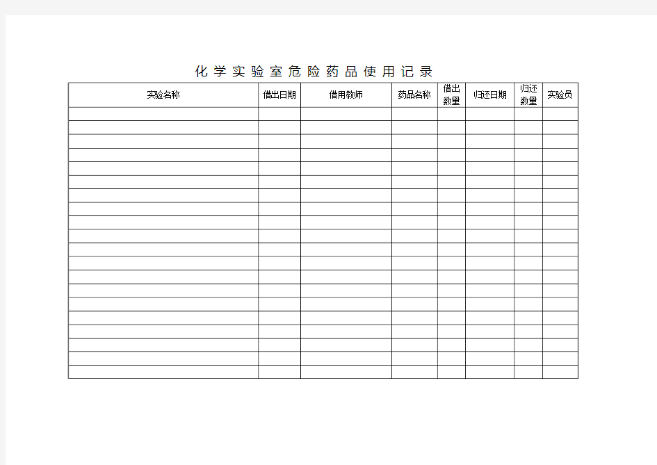 化 学 实 验 室 危 险 药 品 使 用 记 录