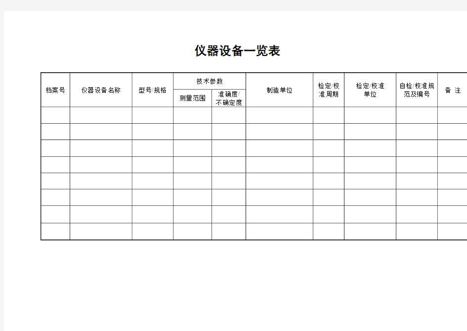 仪器设备一览表