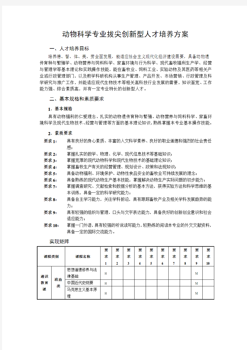 动物科学专业拔尖创新型人才培养方案 (2)