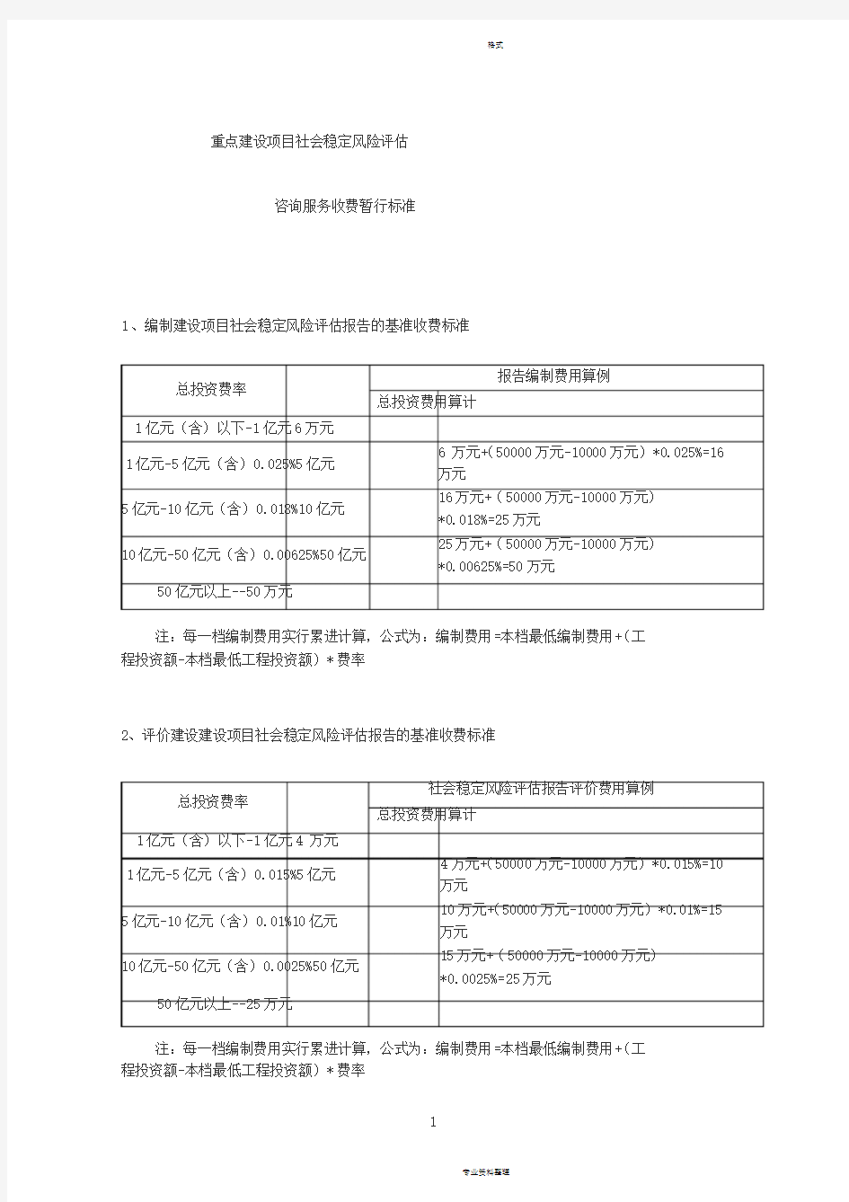 社会稳定风险分析评估报告收费标准